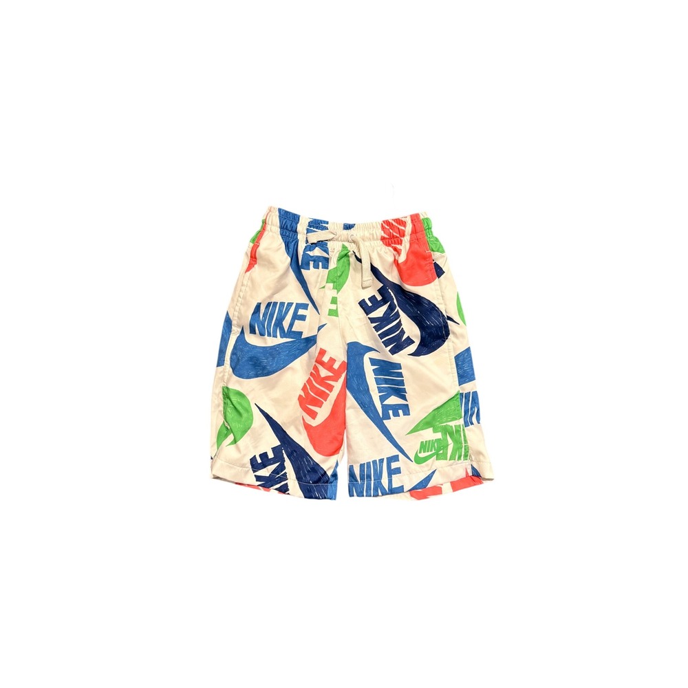 Nike Boys Swim Trunks All Over Swoosh Logo Print Shorts White Blue Green Red S
